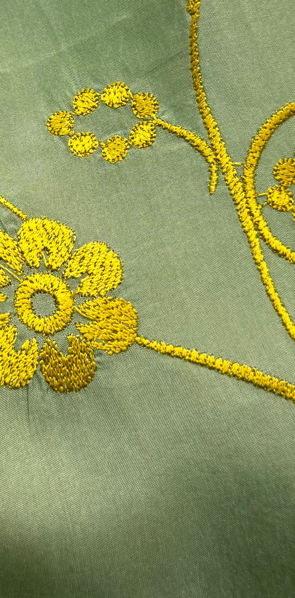“Sunrise Beauty” - Green Elegance with Golden Embroidery