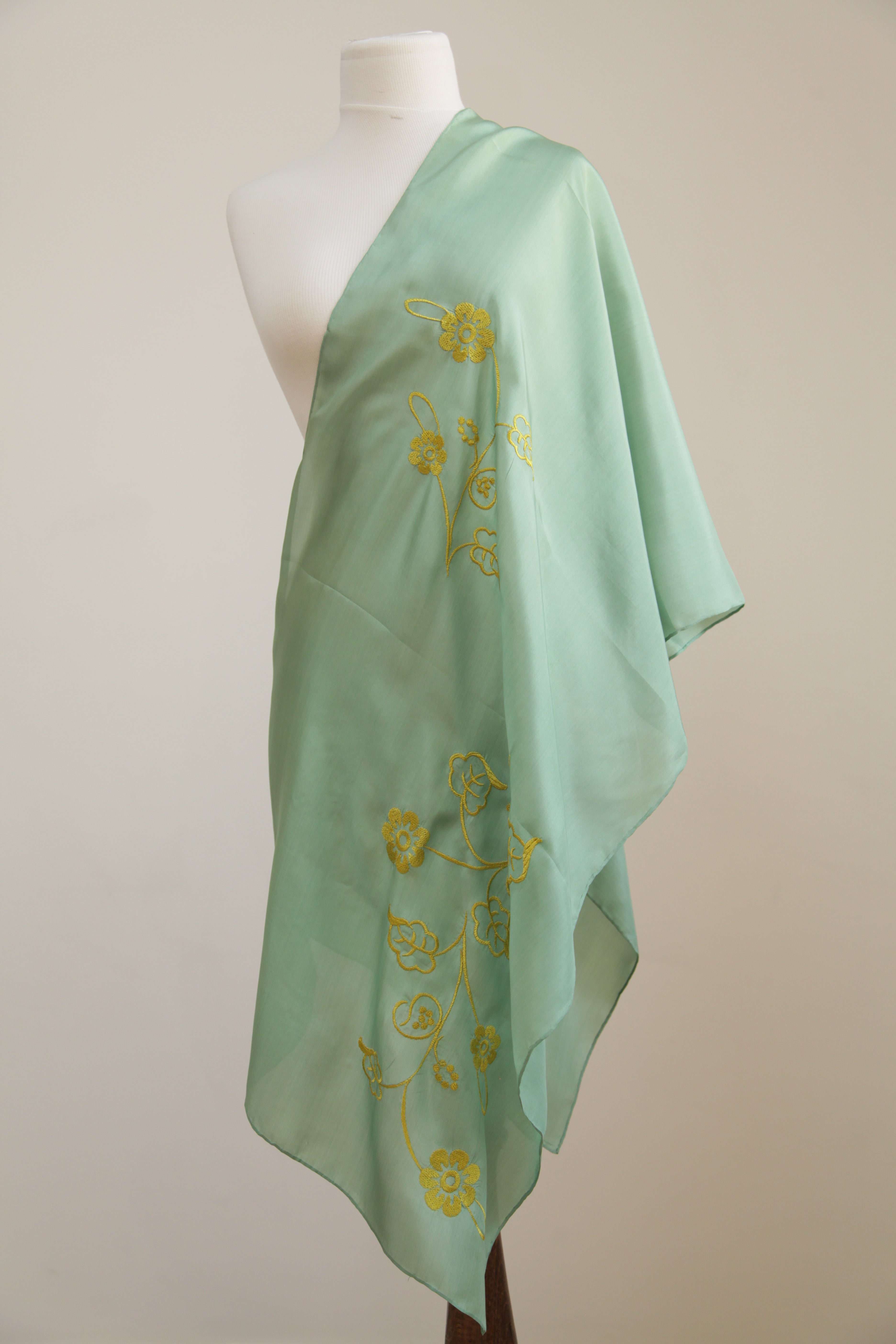 “Sunrise Beauty” - Green Elegance with Golden Embroidery