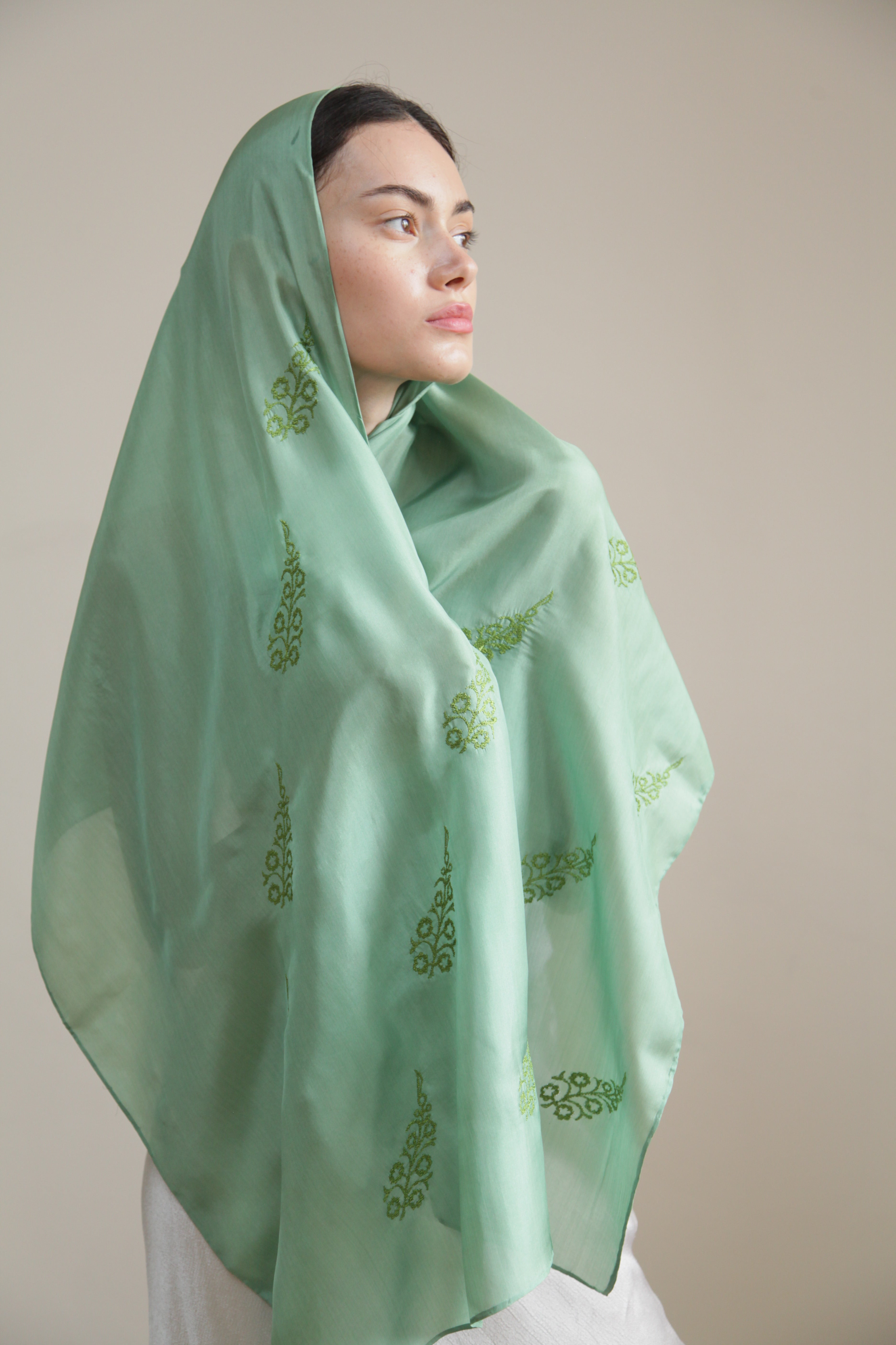 “Golden Dawn” - Green Elegance with Golden-green Embroidery