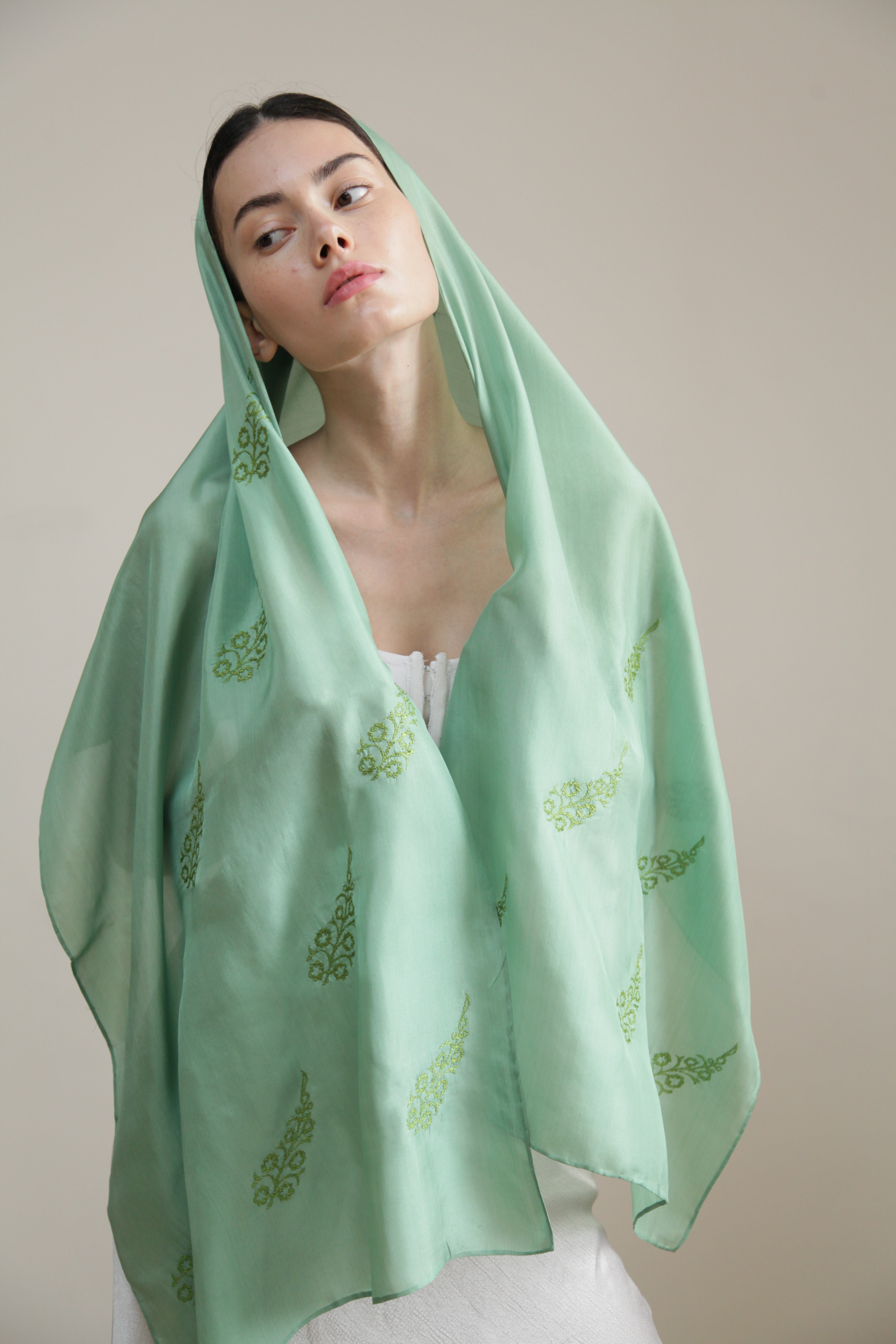 “Golden Dawn” - Green Elegance with Golden-green Embroidery
