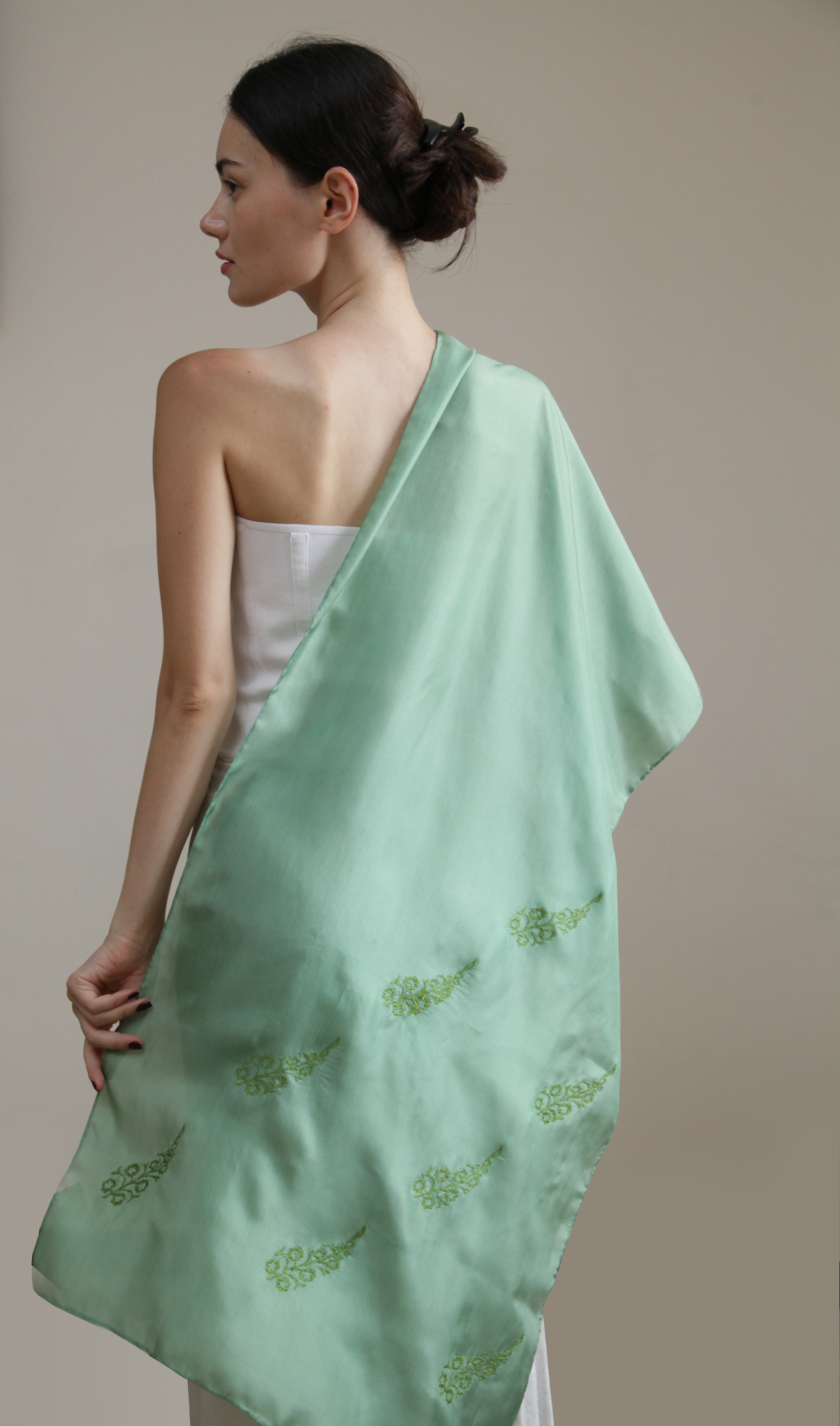 “Golden Dawn” - Green Elegance with Golden-green Embroidery