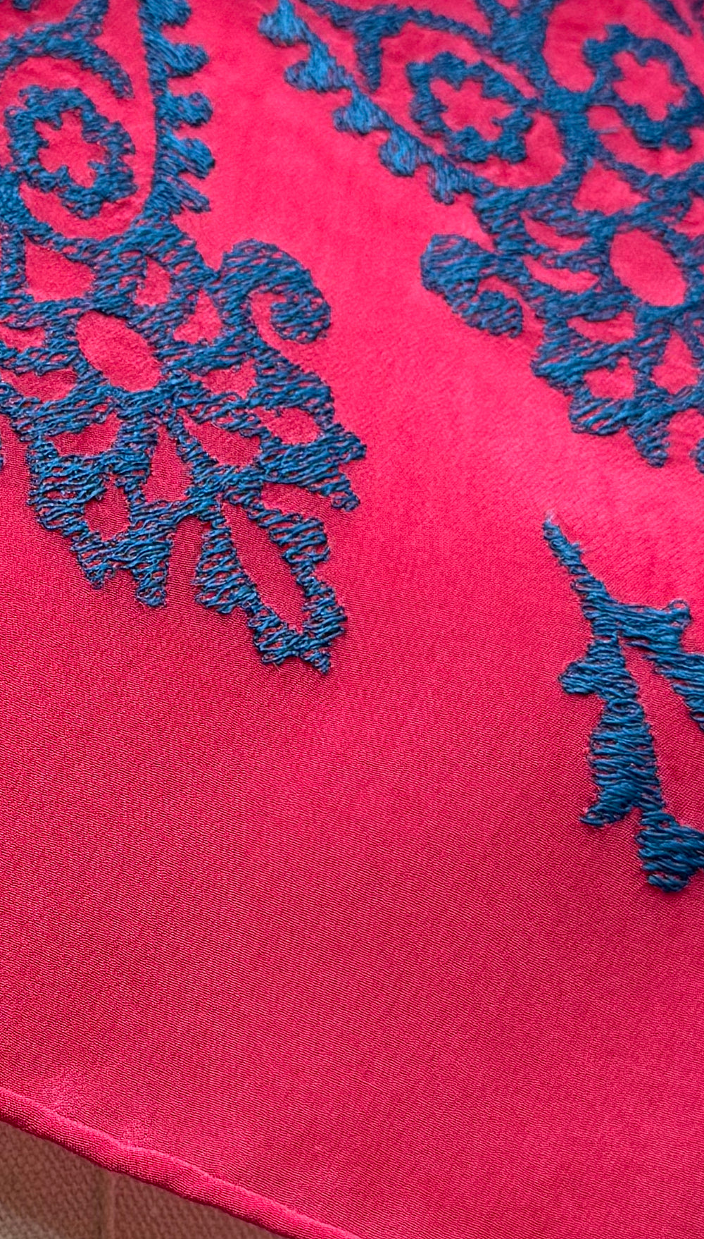 “Sapphire Splendor” - Coral Elegance with Turquoise Embroidery