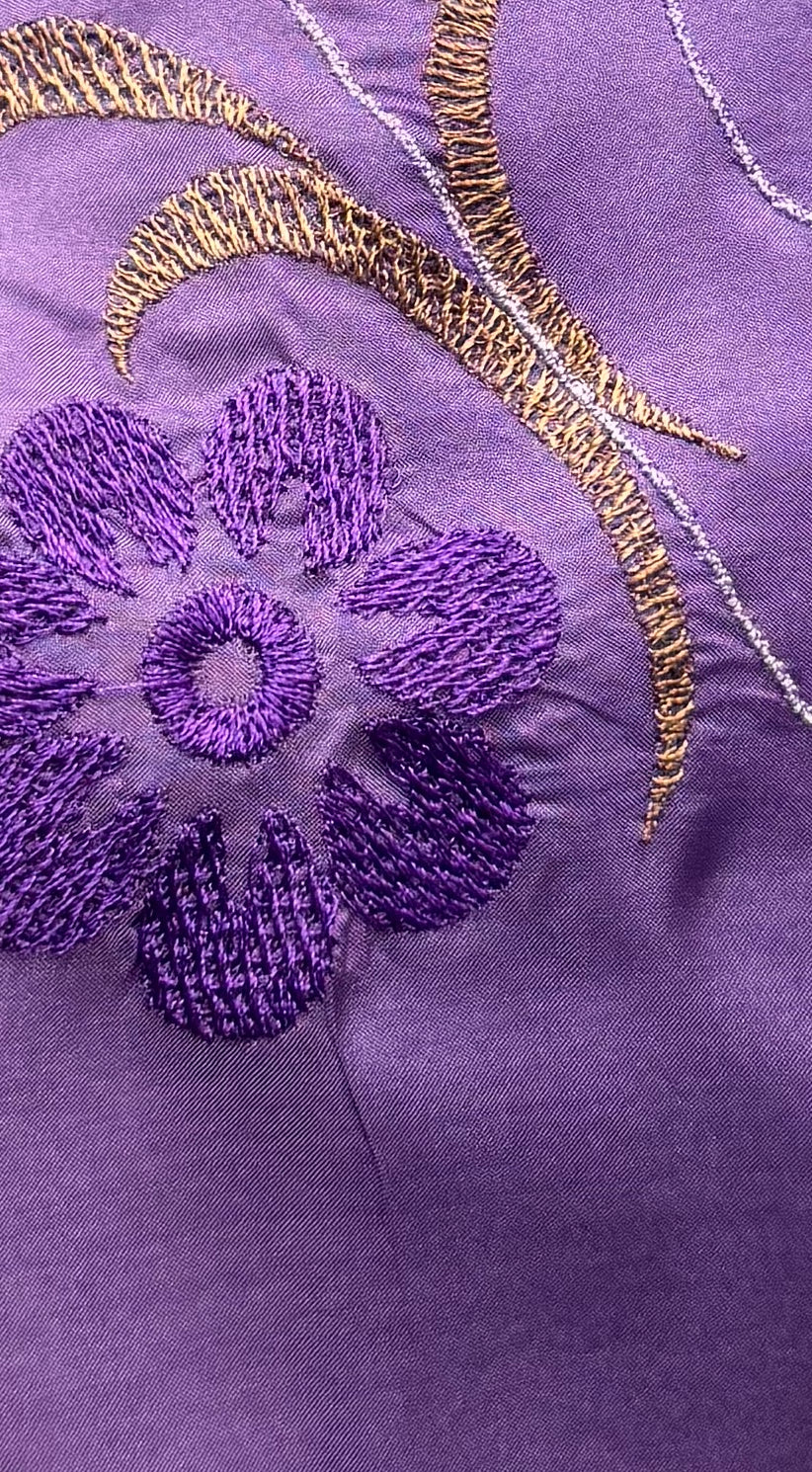 “Radiant Petals” - Purple Elegance with Beige,Purple Embroidery