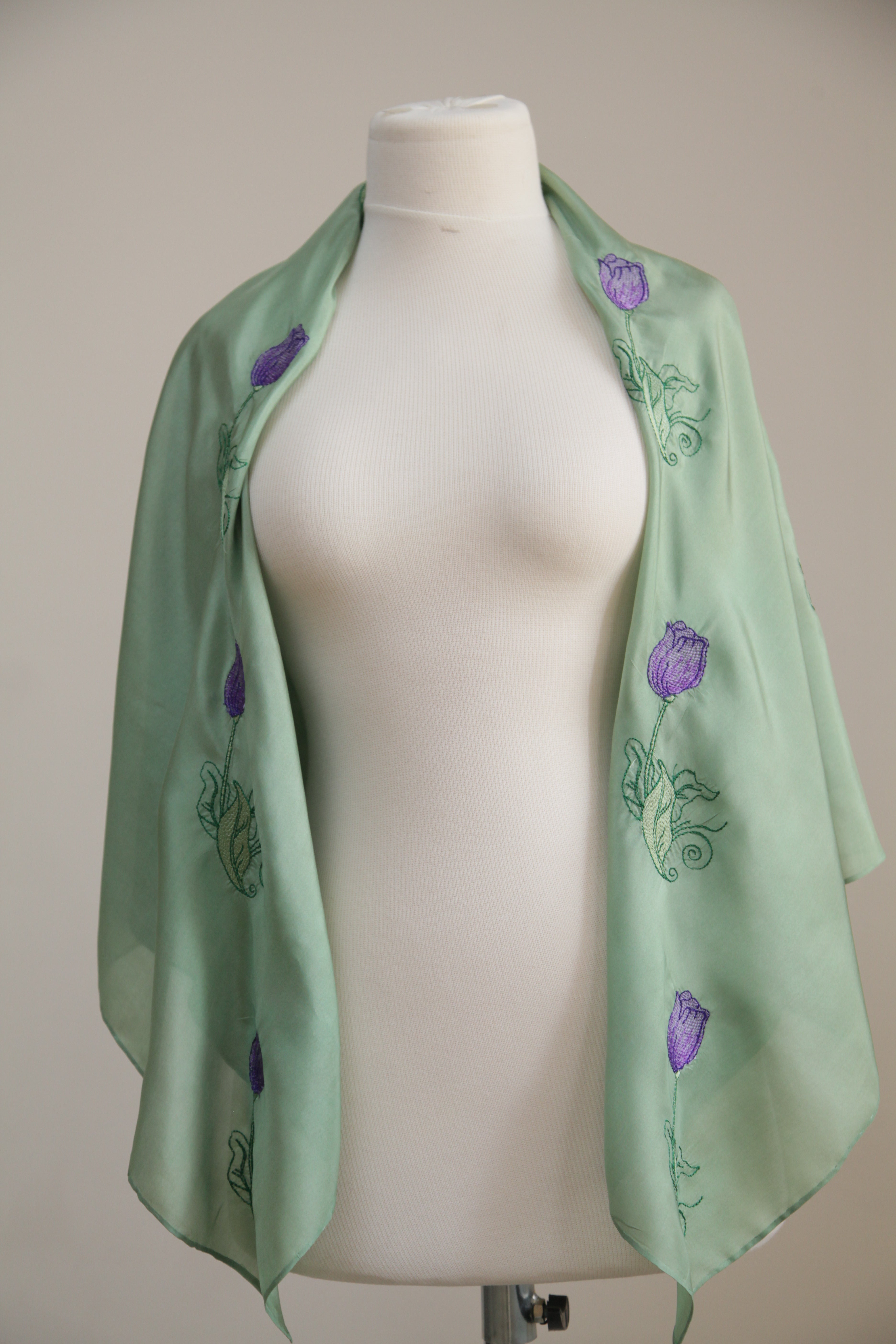 “Verdant Reverie” - Green  Elegance with Lilac&green Embroidery