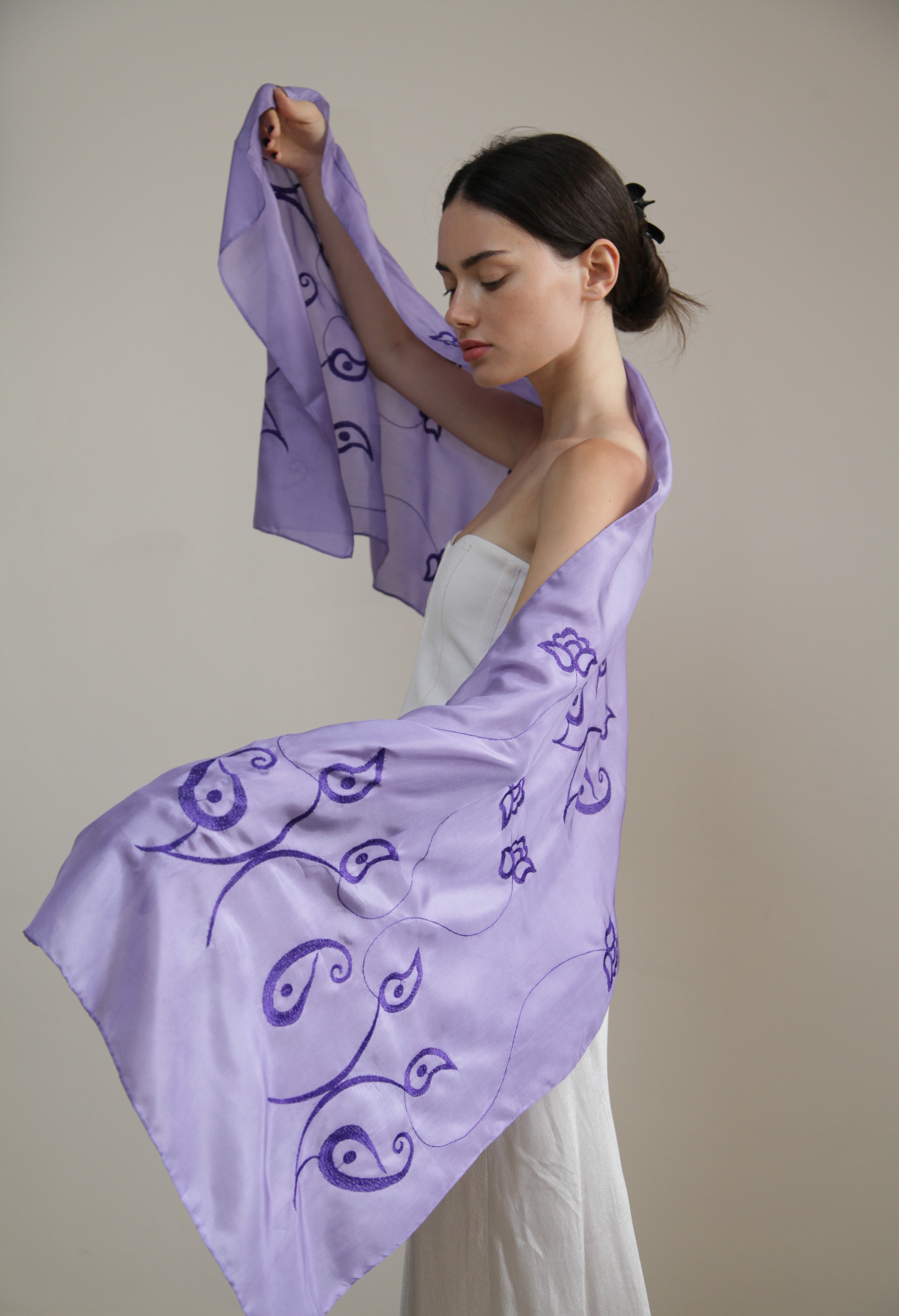 “Ocean Mist” - Purple Elegance with Dark purple Embroidery