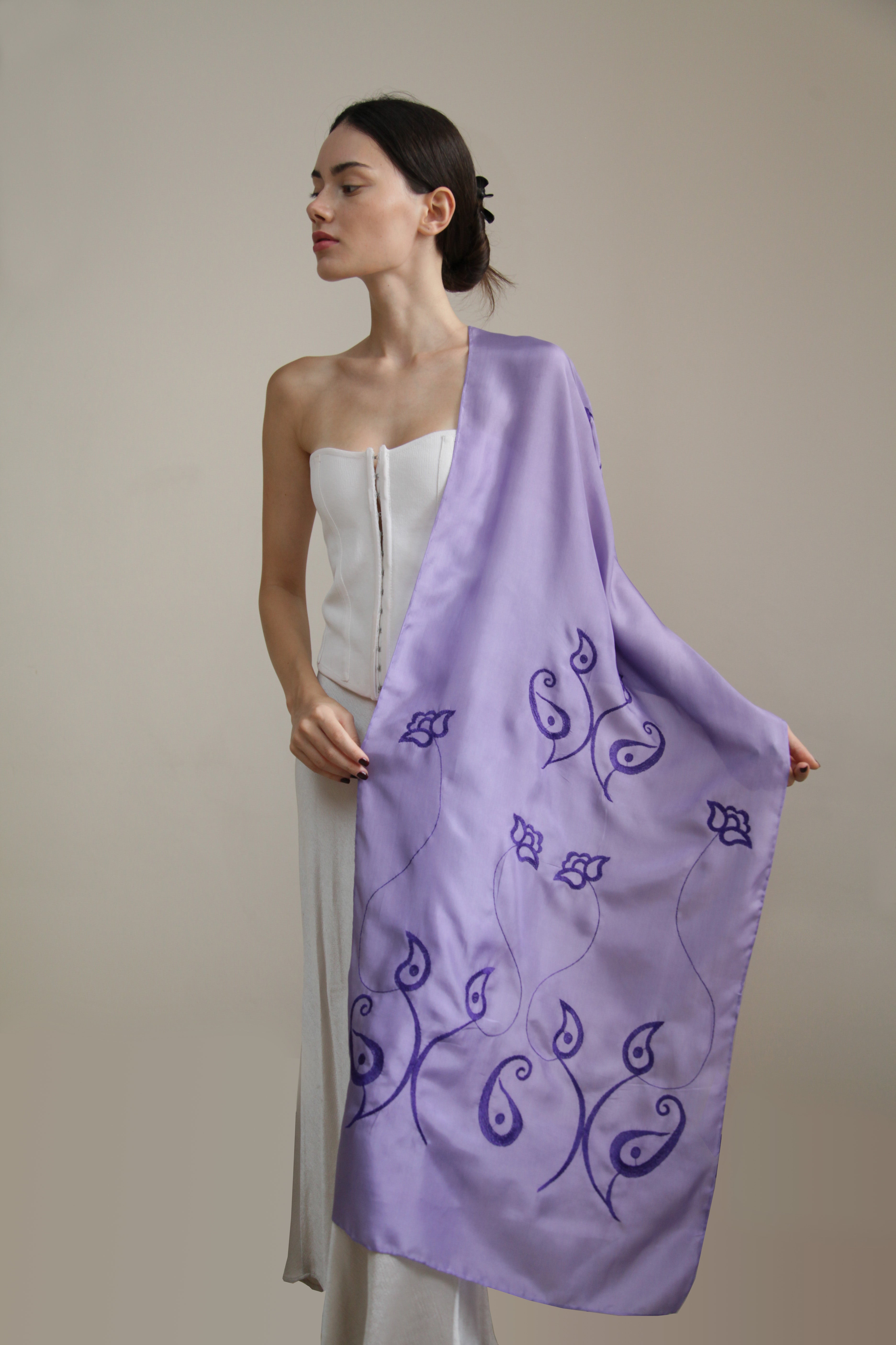 “Ocean Mist” - Purple Elegance with Dark purple Embroidery