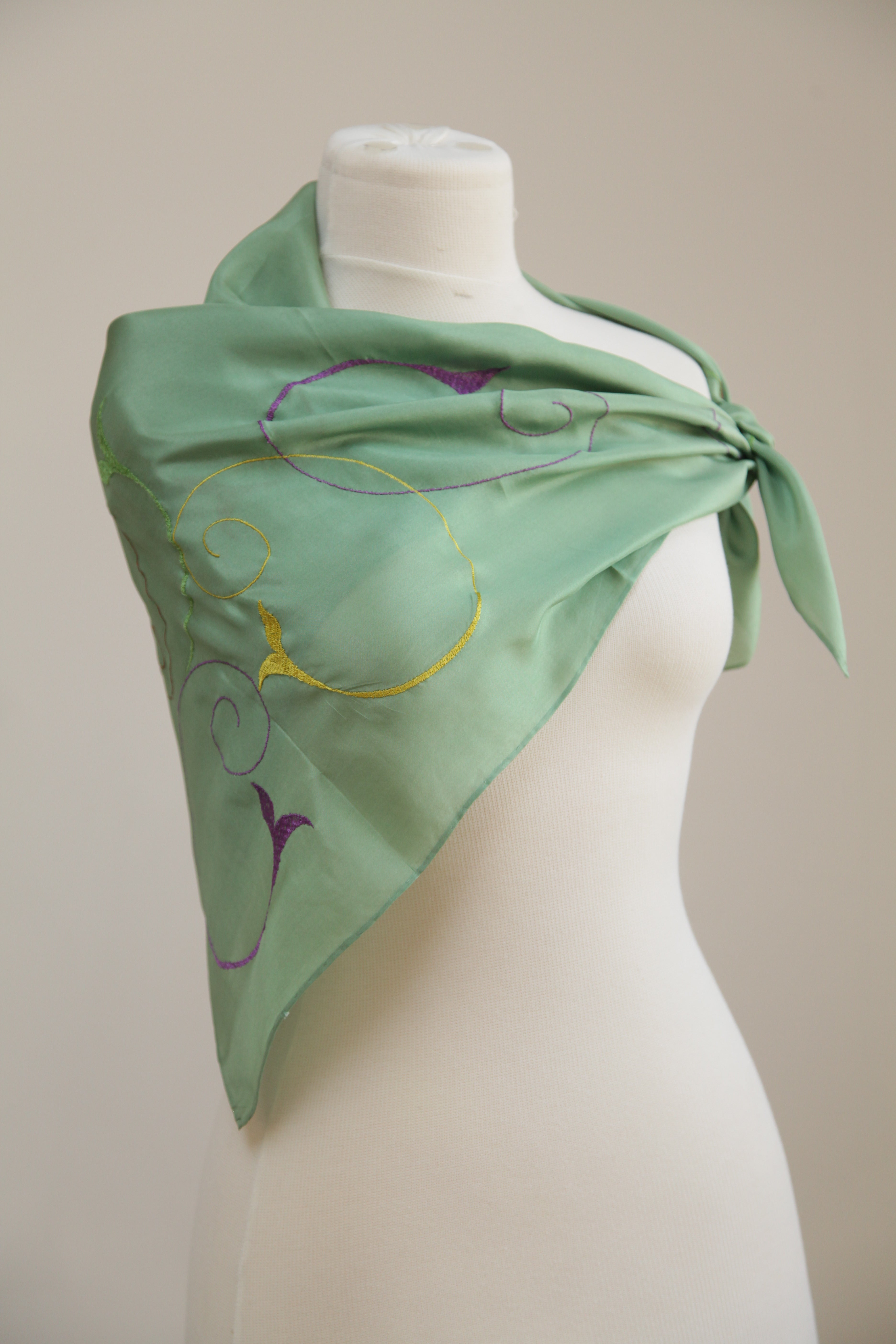 “Serenity Grace” - Green Elegance with Golden,Purple,Green Embroidery